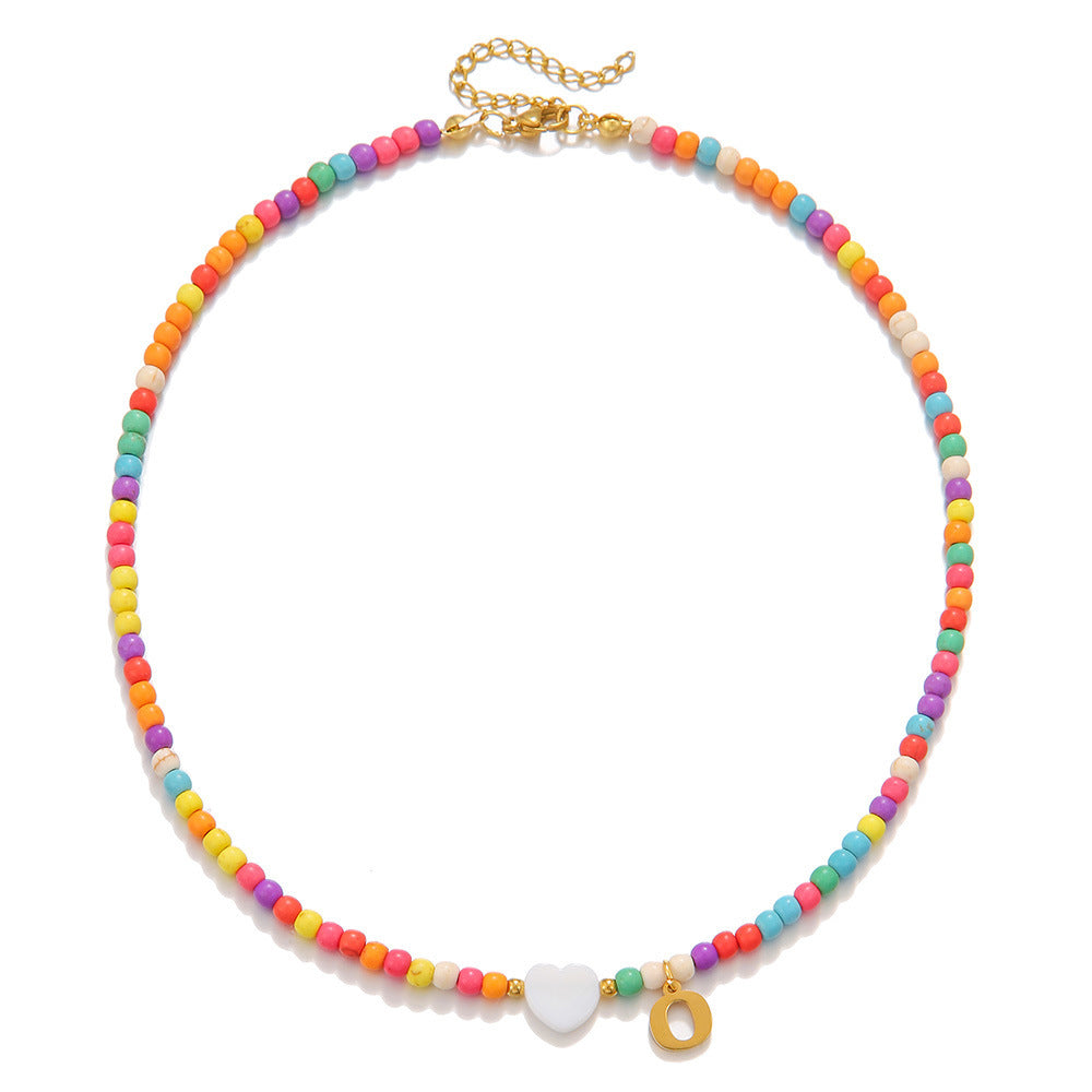 Fashion Stainless Steel Letter Heart Turquoise Charm Bar Necklace Cable Chain Unisex