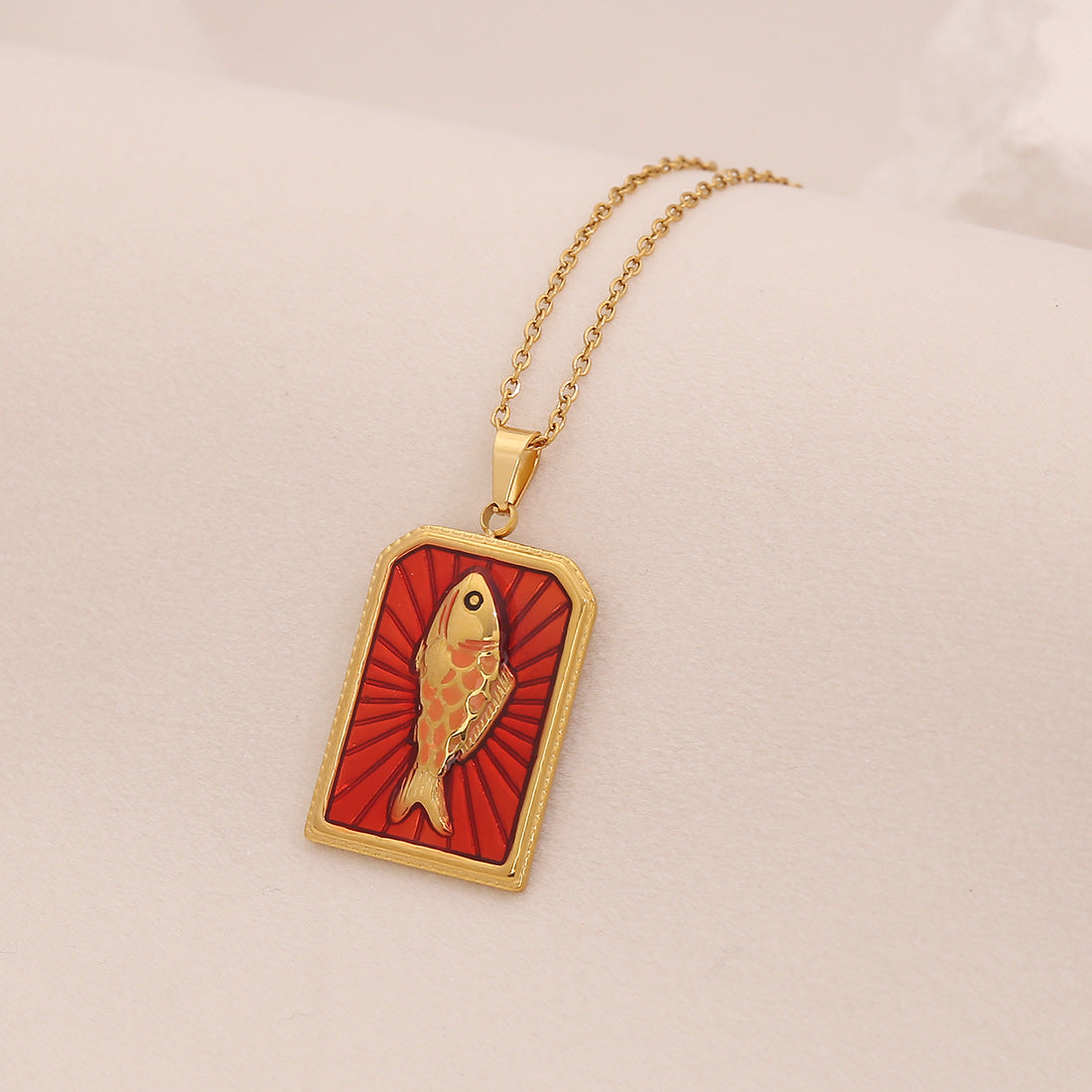 Vintage Fish-Shaped Enamel Stainless Steel Pendant Necklace with O-Chain for Women