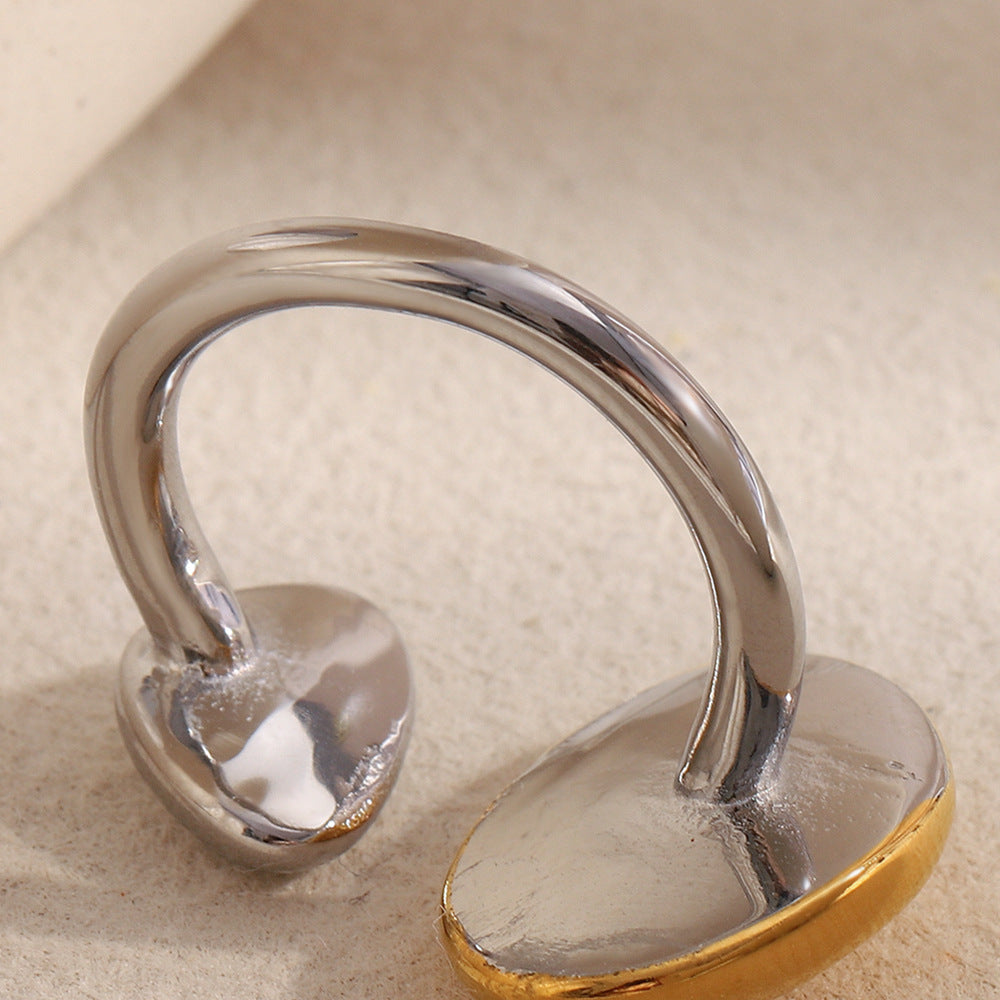 Minimalist Geometric Stainless Steel Ring with 18K Gold Plating for Women, Asymmetrical Open Band Design