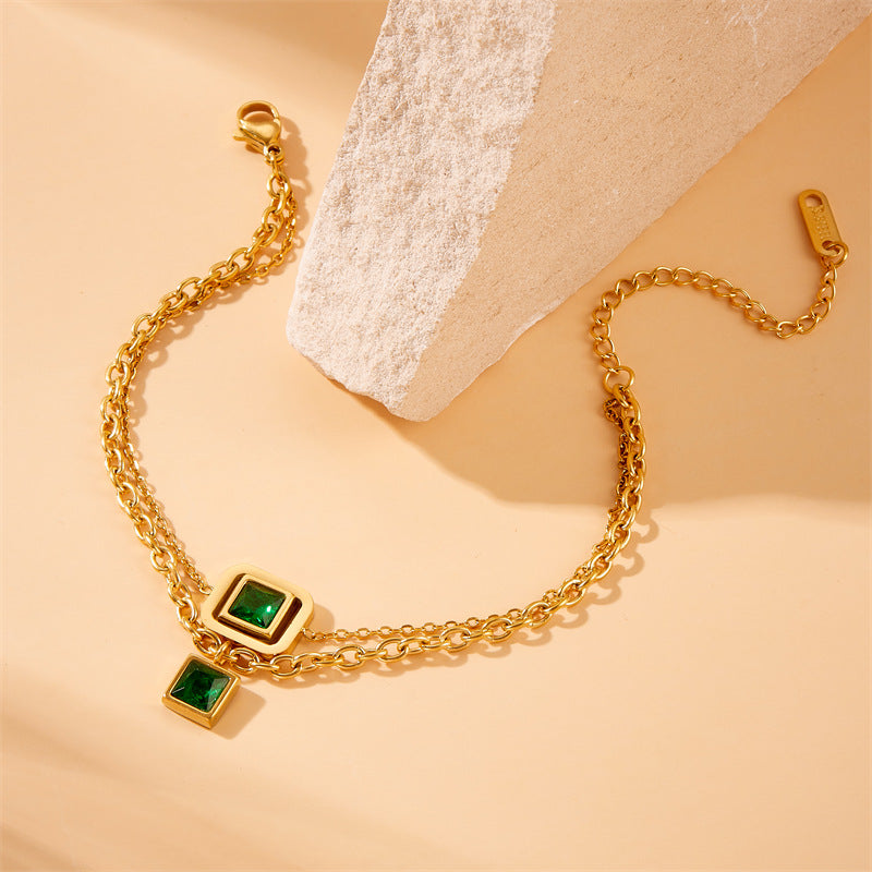 Vintage Luxury Fashion Stainless Steel Plated Square Chain Necklace Earrings Bracelet Set