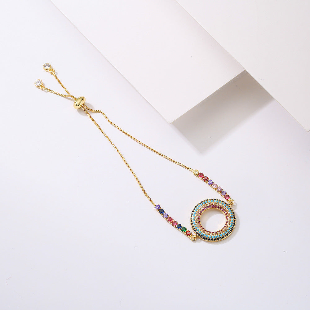 Bracciale da donna in rame geometrico minimalista placcato oro 18 carati con zirconi multicolore