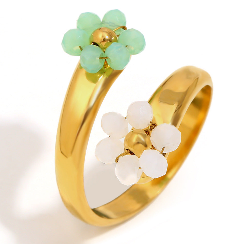 Minimalist Floral Stainless Steel Ring with 18K Gold Plating for Women