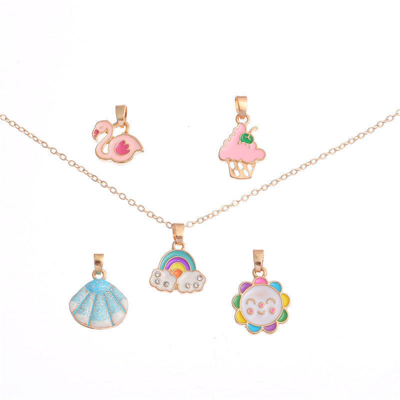 Collana con ciondolo a farfalla a forma di animale cartone animato, in lega, con smalto a goccia e catena a maglie, per bambini