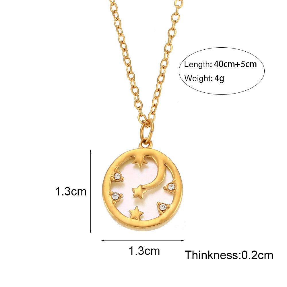 Collana da donna a pendente minimalista a mezza luna in acciaio inossidabile con placcatura in oro 18 carati e intarsio in pietra naturale