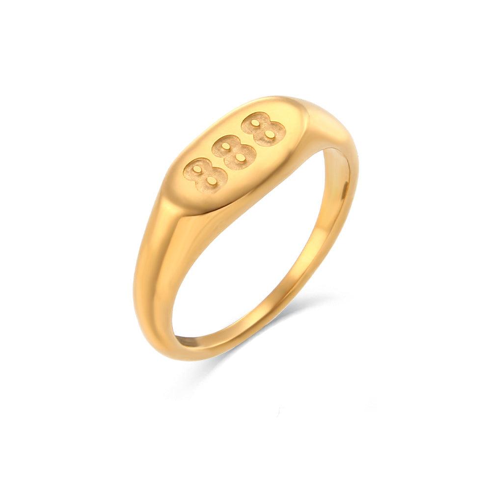 Anello da donna minimalista con numero ovale 333 in acciaio inossidabile placcato oro 18 carati