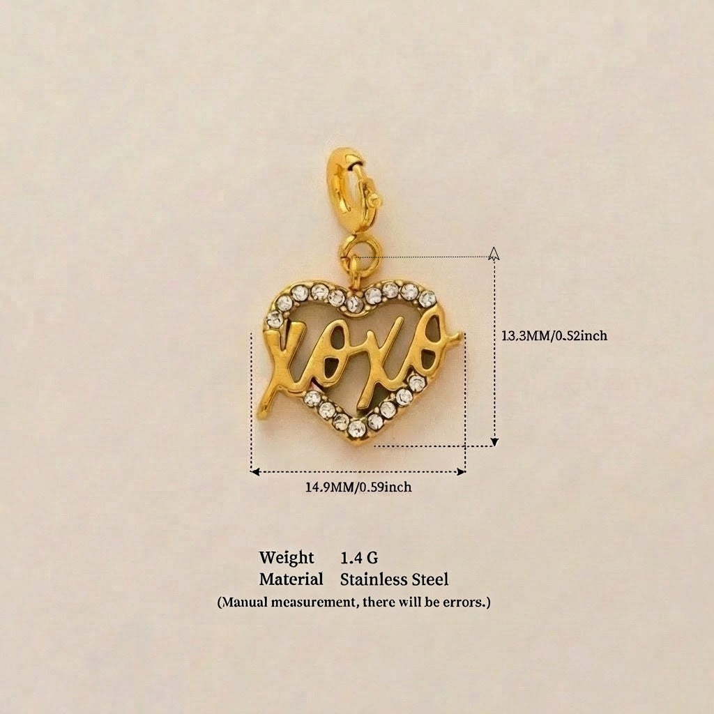 Vintage Gradient Heart Rhinestone Plated Stainless Steel Charm Bar Pendant