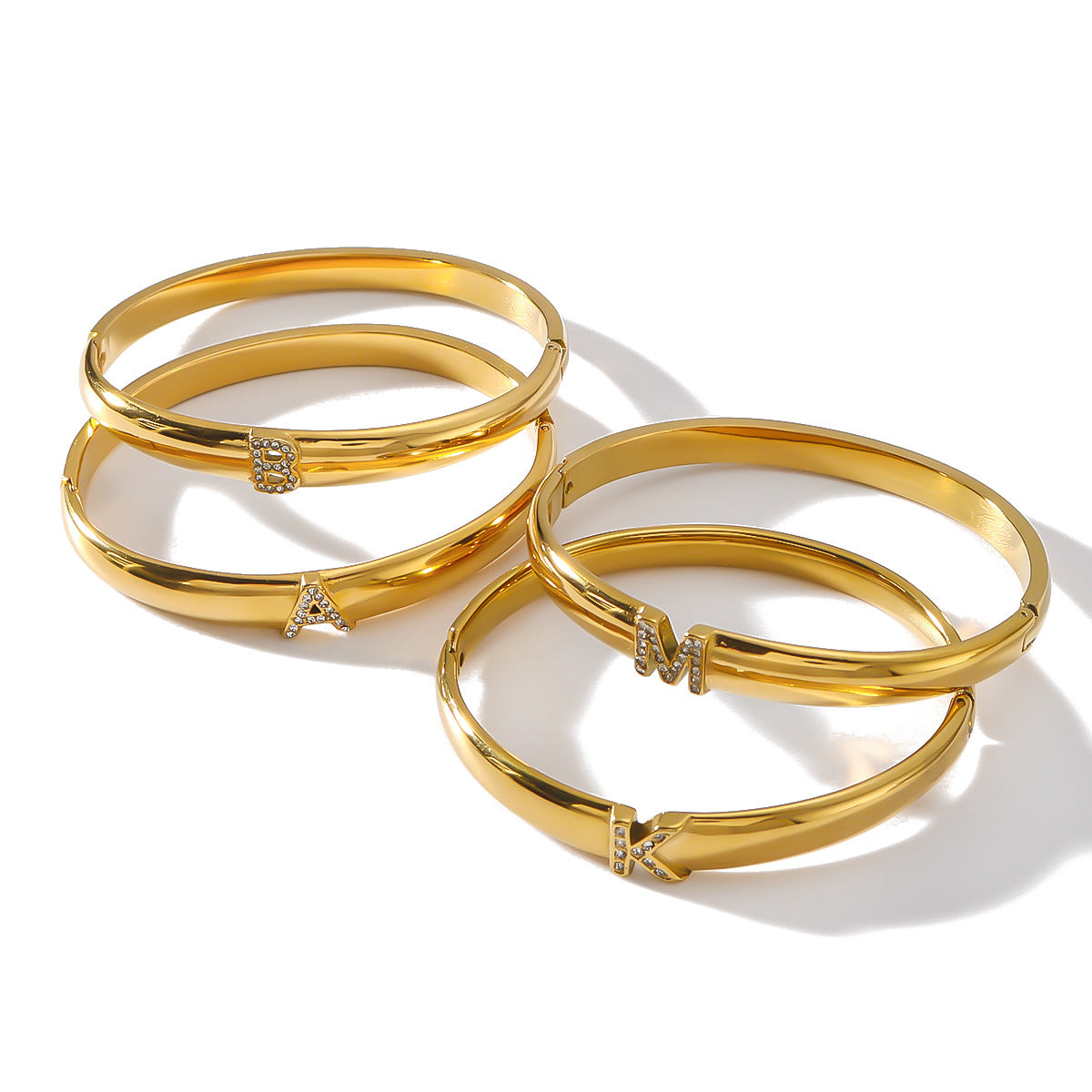 Ins Style Geometric Letter Bracelet for Women in Stainless Steel with Rhinestone Inlay and 18K Gold Plating