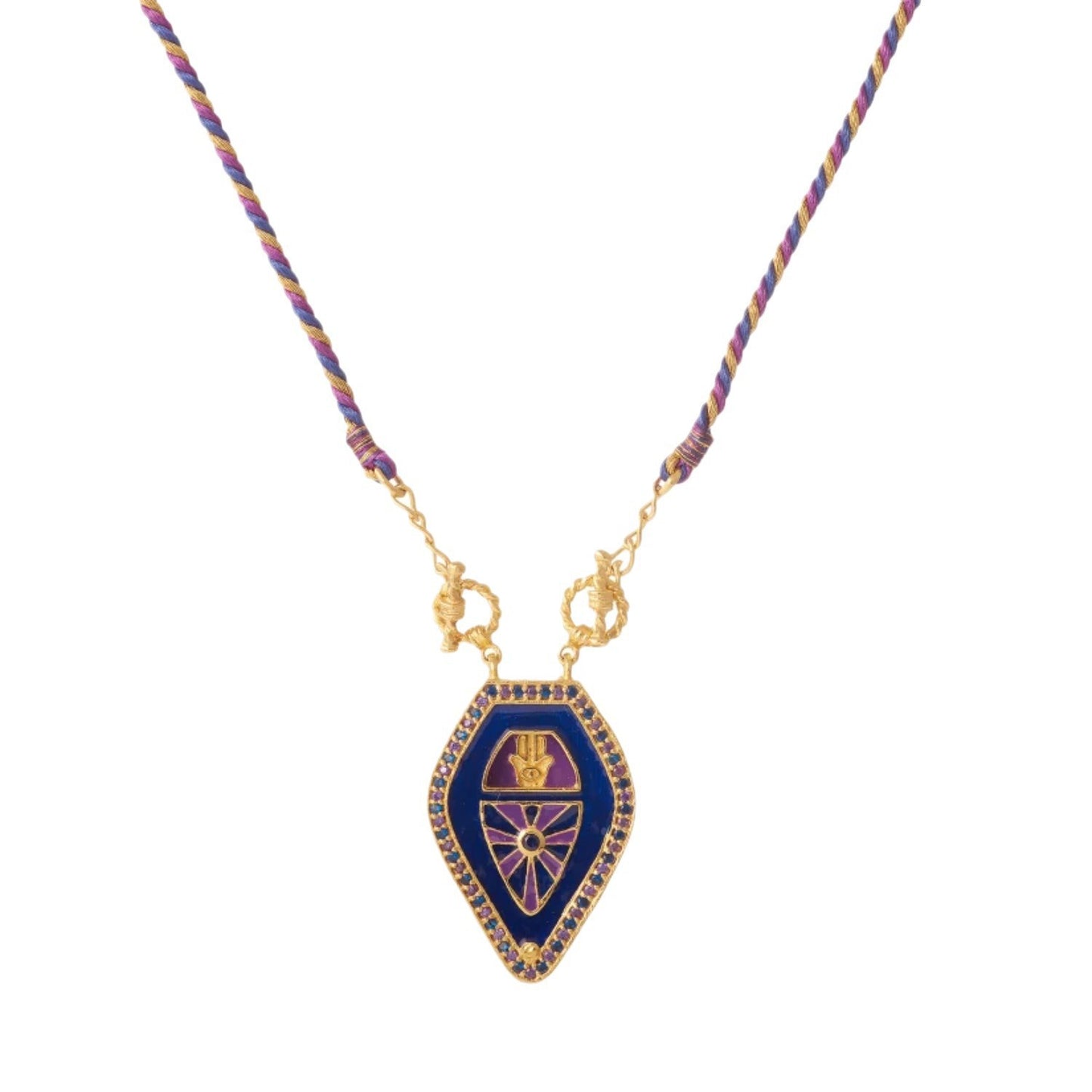 Collana Pendente Tarocchi Geometrica Vintage con Intarsio di Strass e Catena in Rame Placcato Oro
