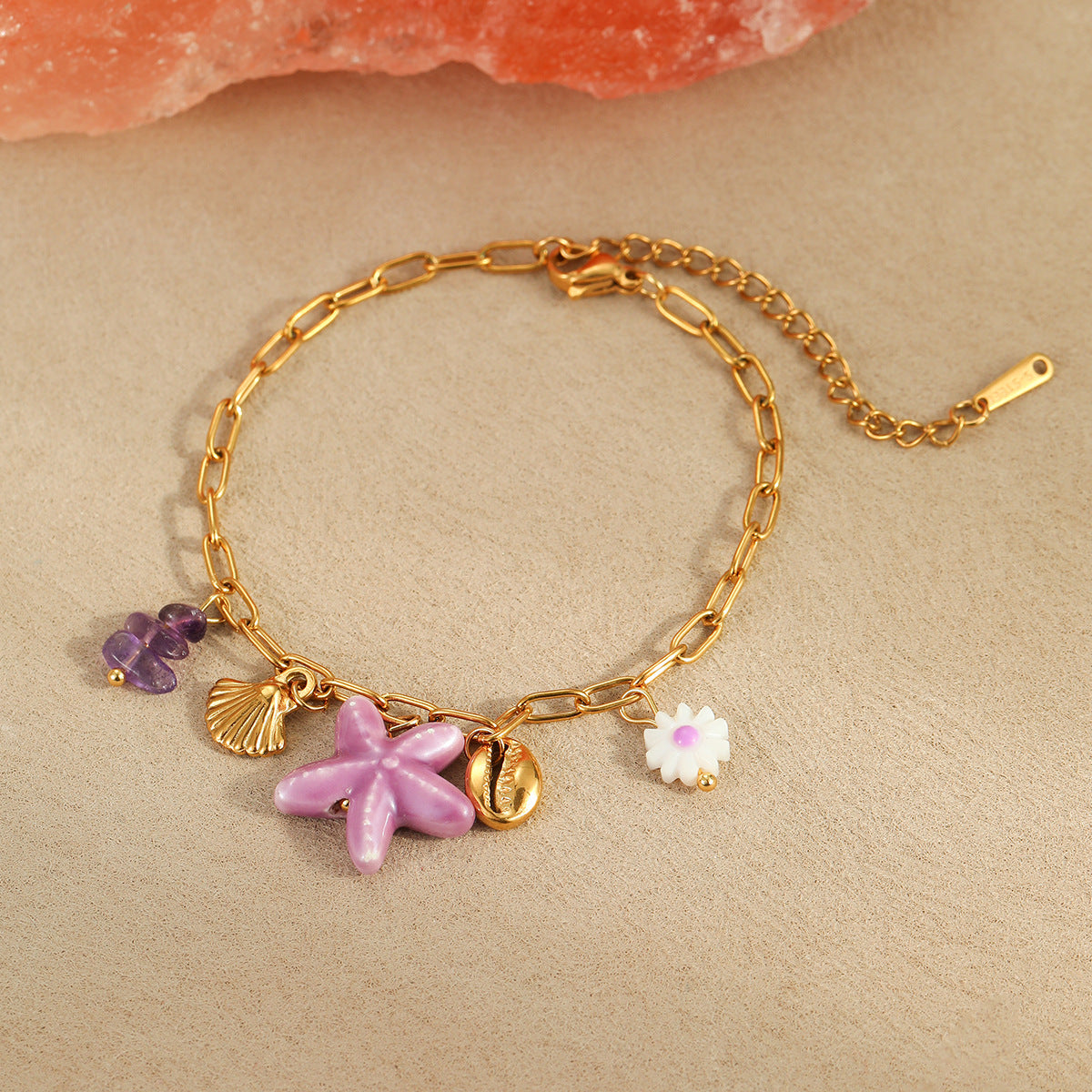 Fashionable Ocean-Themed Titanium Steel Bracelet with Starfish Shell Motifs for Women Electroplated Stainless Steel Geometric Jewelry