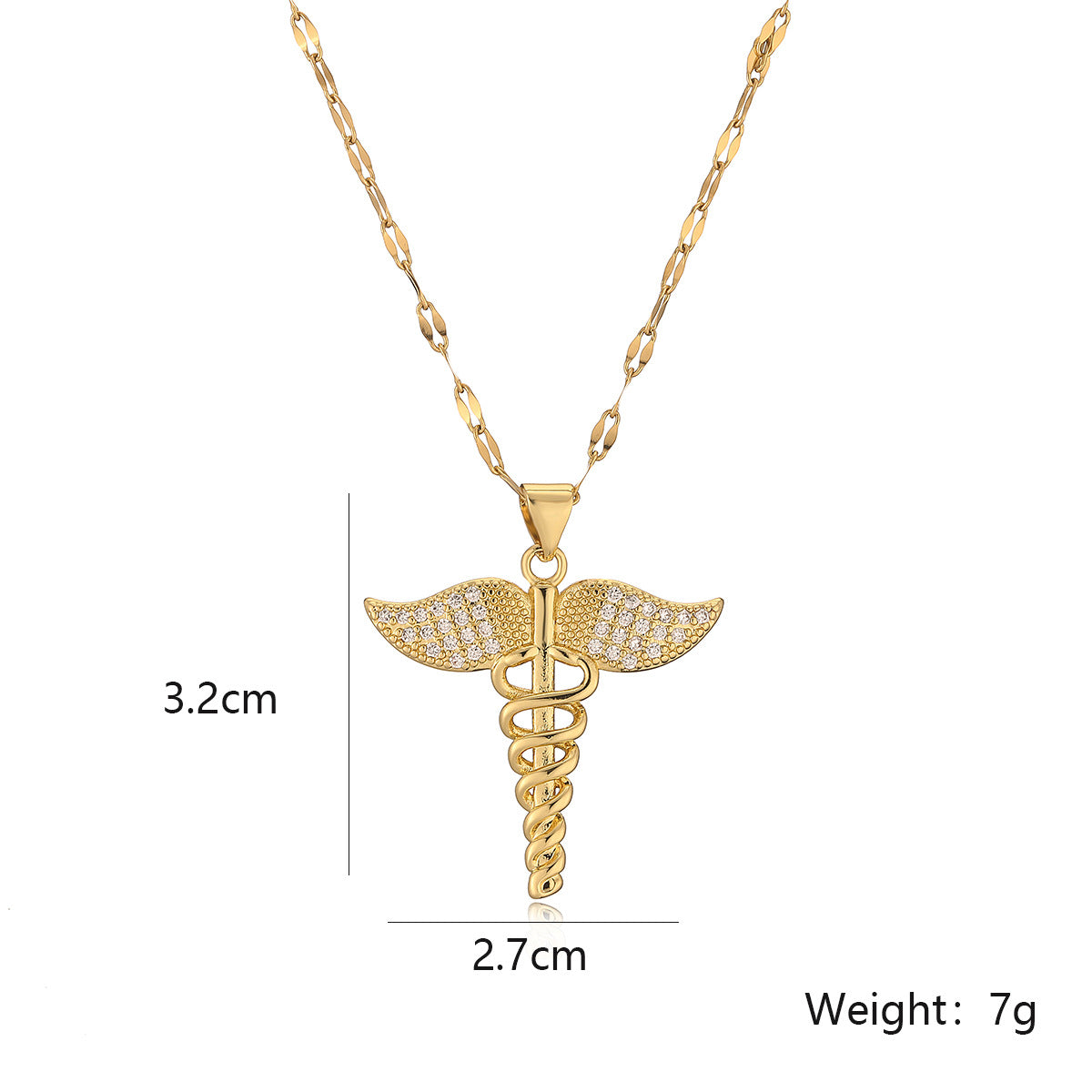 Minimalist Geometric Angel Cross Pendant Necklace for Women with Copper Base and Real Gold Plating Rhinestone Inlay