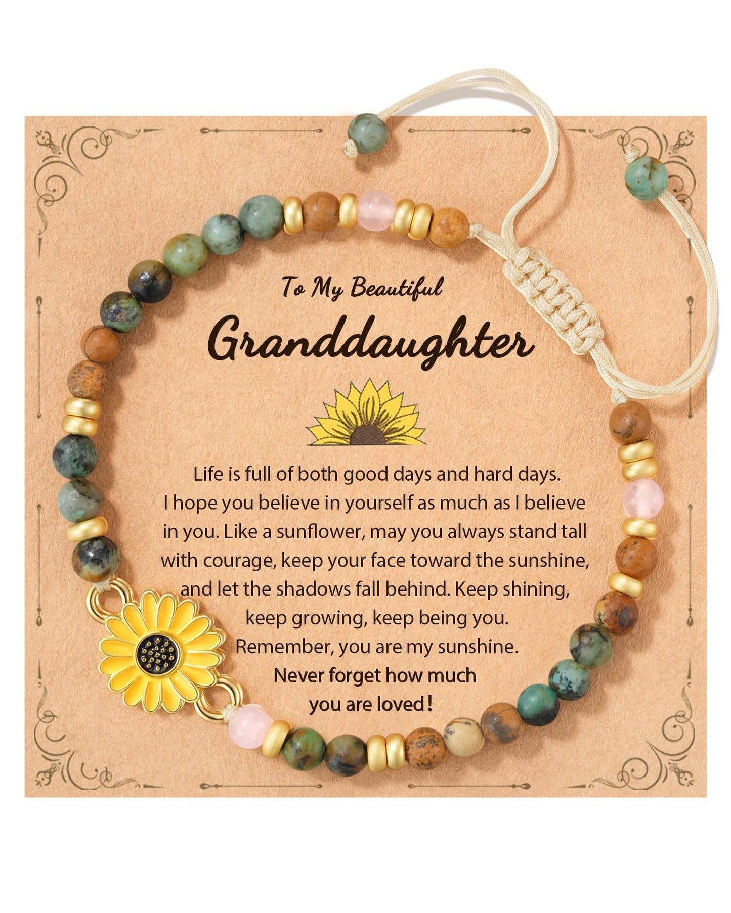 Sweet Geometric Sunflower Turquoise Pendant Stainless Steel Bracelet Unisex