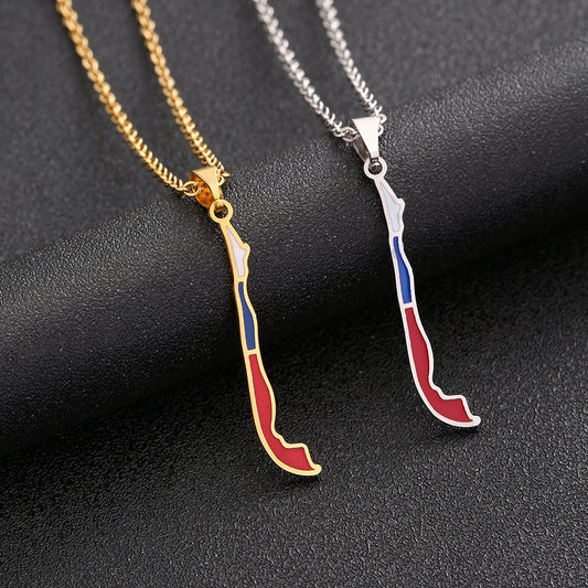 Collana con ciondolo a mappa geometrica del Cile in acciaio inossidabile con ciondolo in acciaio al titanio e finitura galvanizzata per abbigliamento casual unisex alla moda