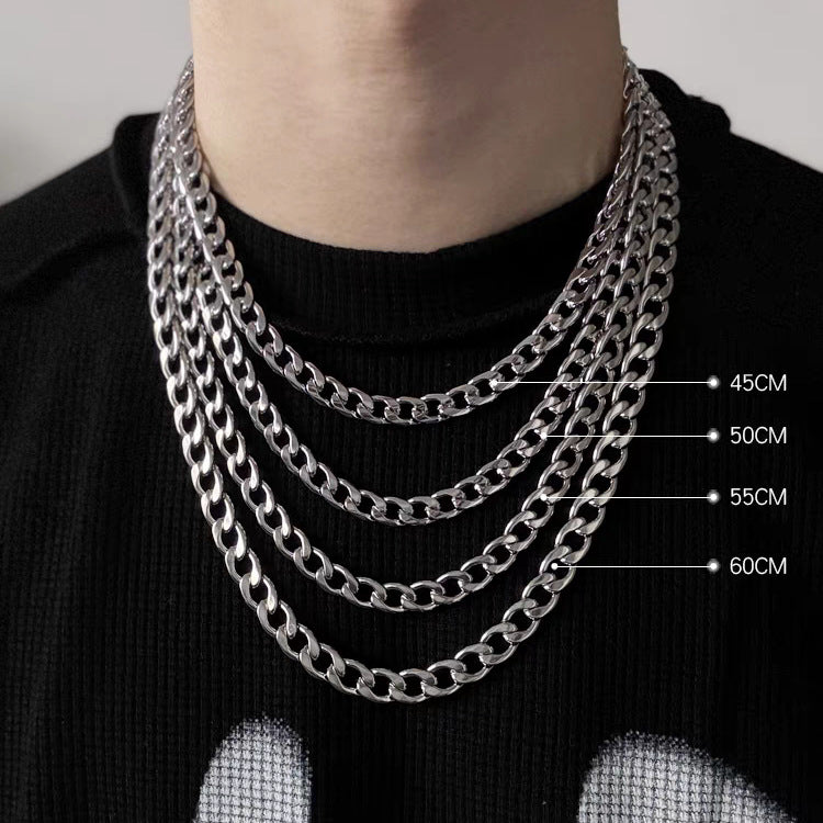 Collana a catena a maglie cubane in acciaio inossidabile lucido da uomo e donna, gioielli hip hop unisex senza ciondolo