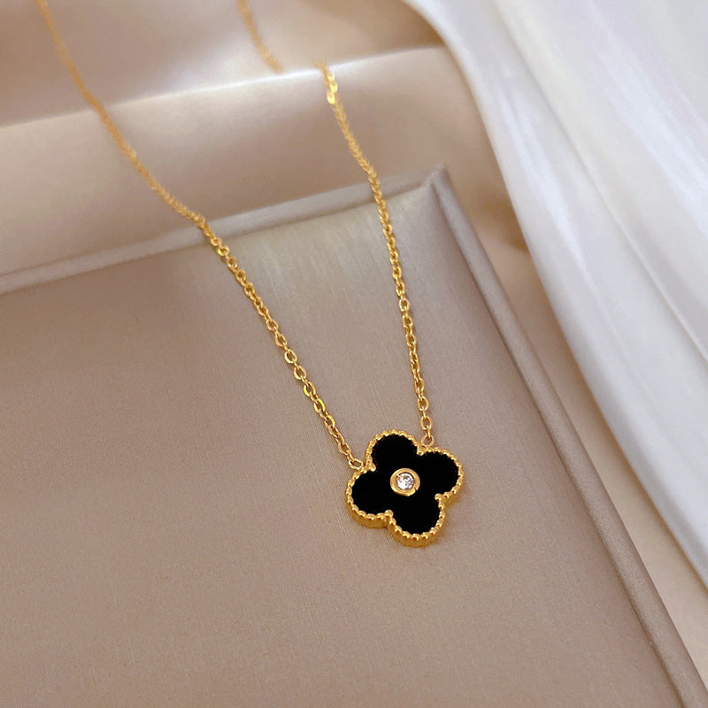 Minimalist Geometric Titanium Steel Clavicle Chain with Floral Motif