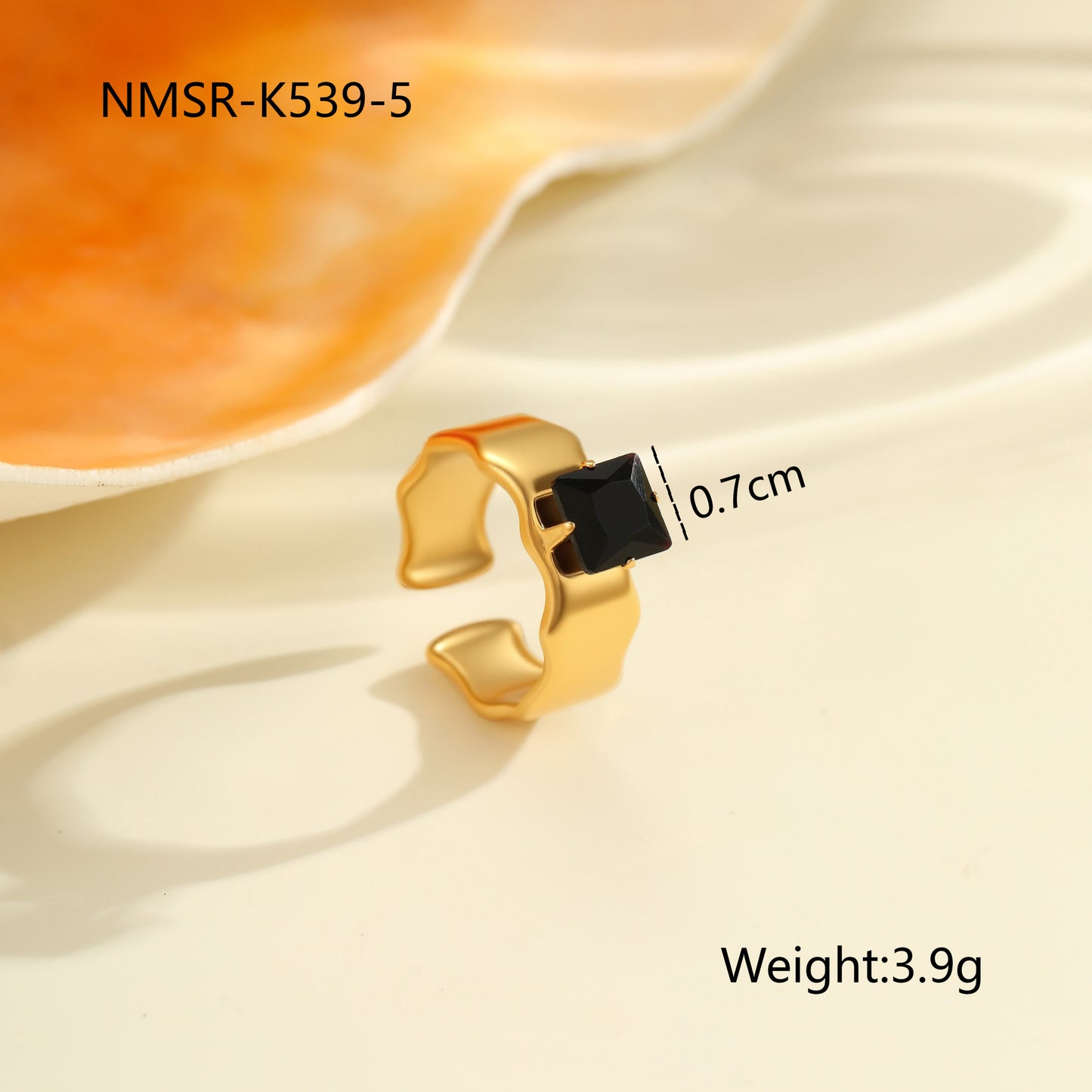 Anillo de acero titanio geométrico minimalista con incrustaciones de diamantes de imitación, banda abierta ajustable para mujer