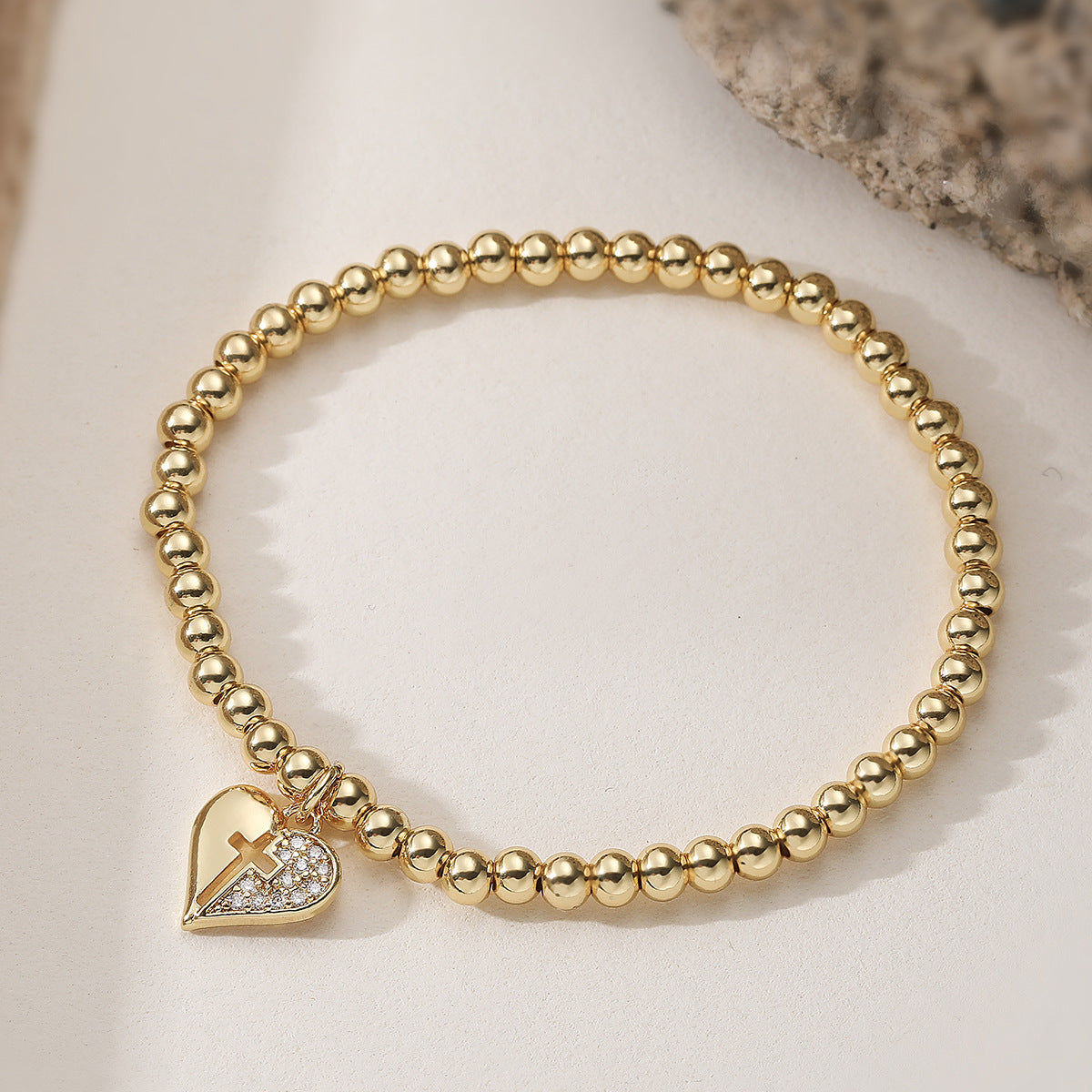 Minimalist 18K Gold Plated Brass Heart Cross Geometric Bracelet for Women