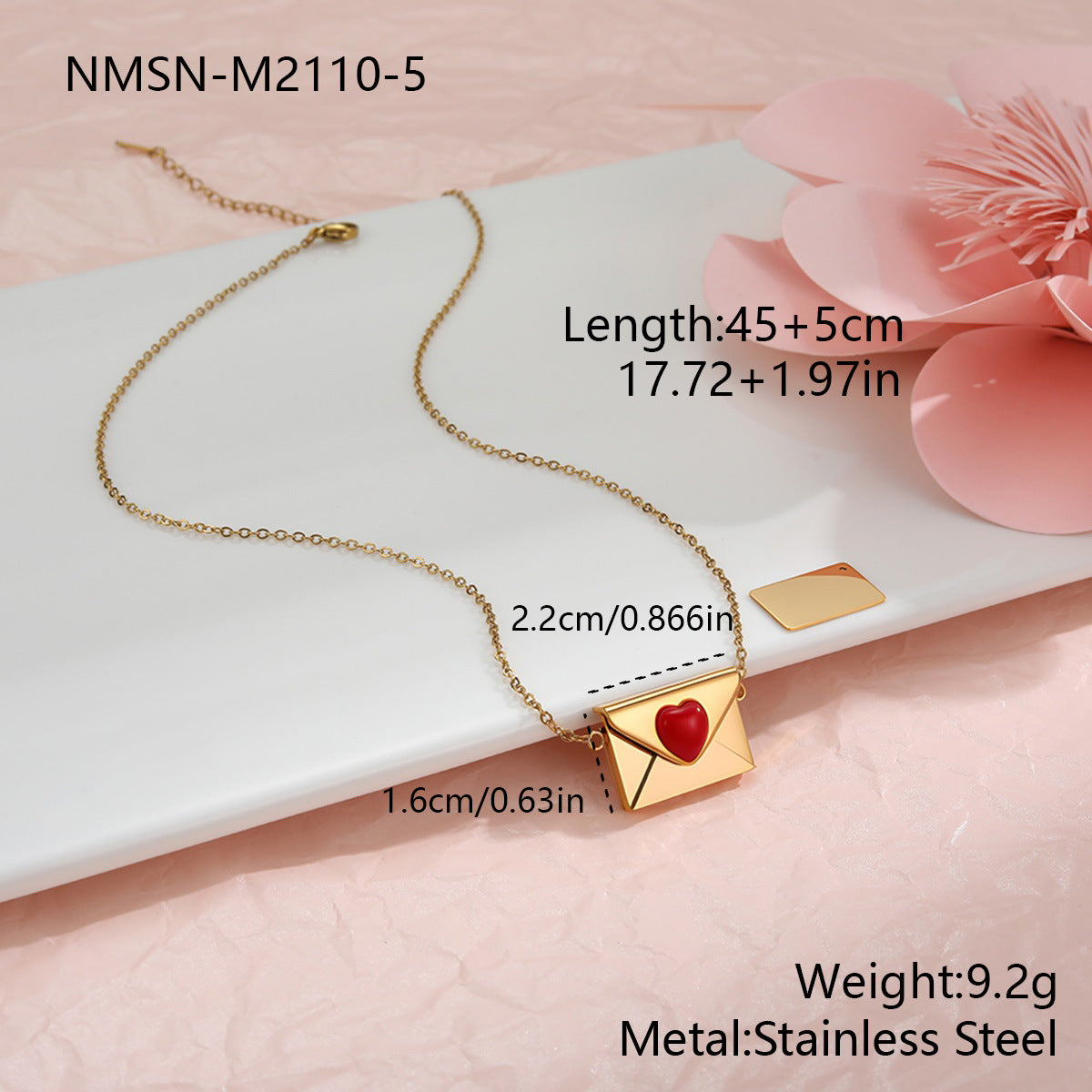 Elegante collana da donna in acciaio inossidabile placcato oro 18 carati con ciondolo a forma di busta a cuore fai da te