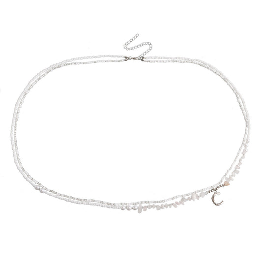 Bohemian White Beaded Moon-Shaped Waist Chain for Women Handwoven Double-Layer Crystal-Studded Summer Waist Jewelry