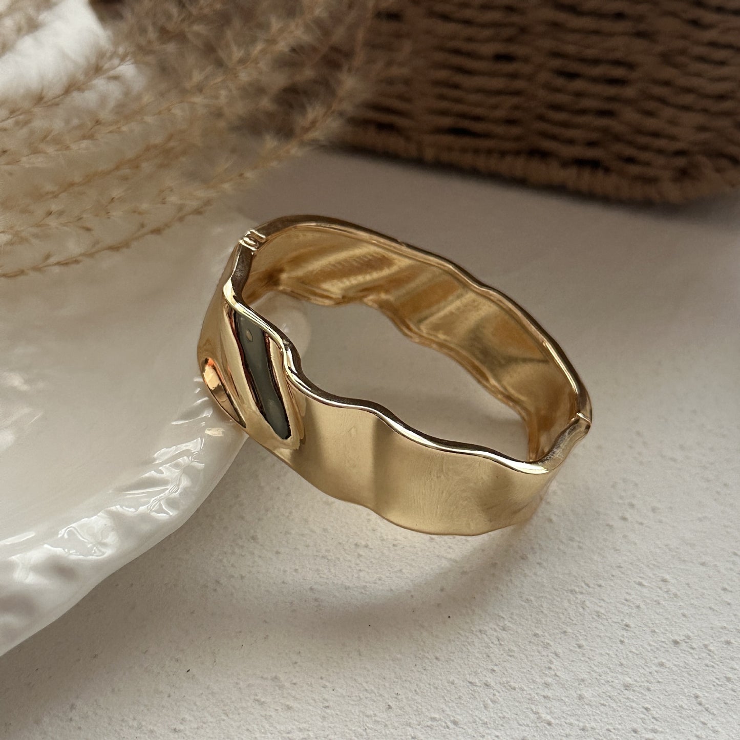 Geometric Plated Alloy Wide Open Cuff Bracelet