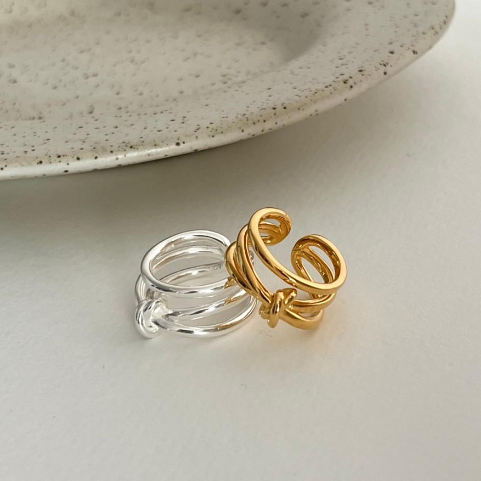 Minimalist Knot-Design Geometric Ring in 925 Sterling Silver with Gold Plating for Women
