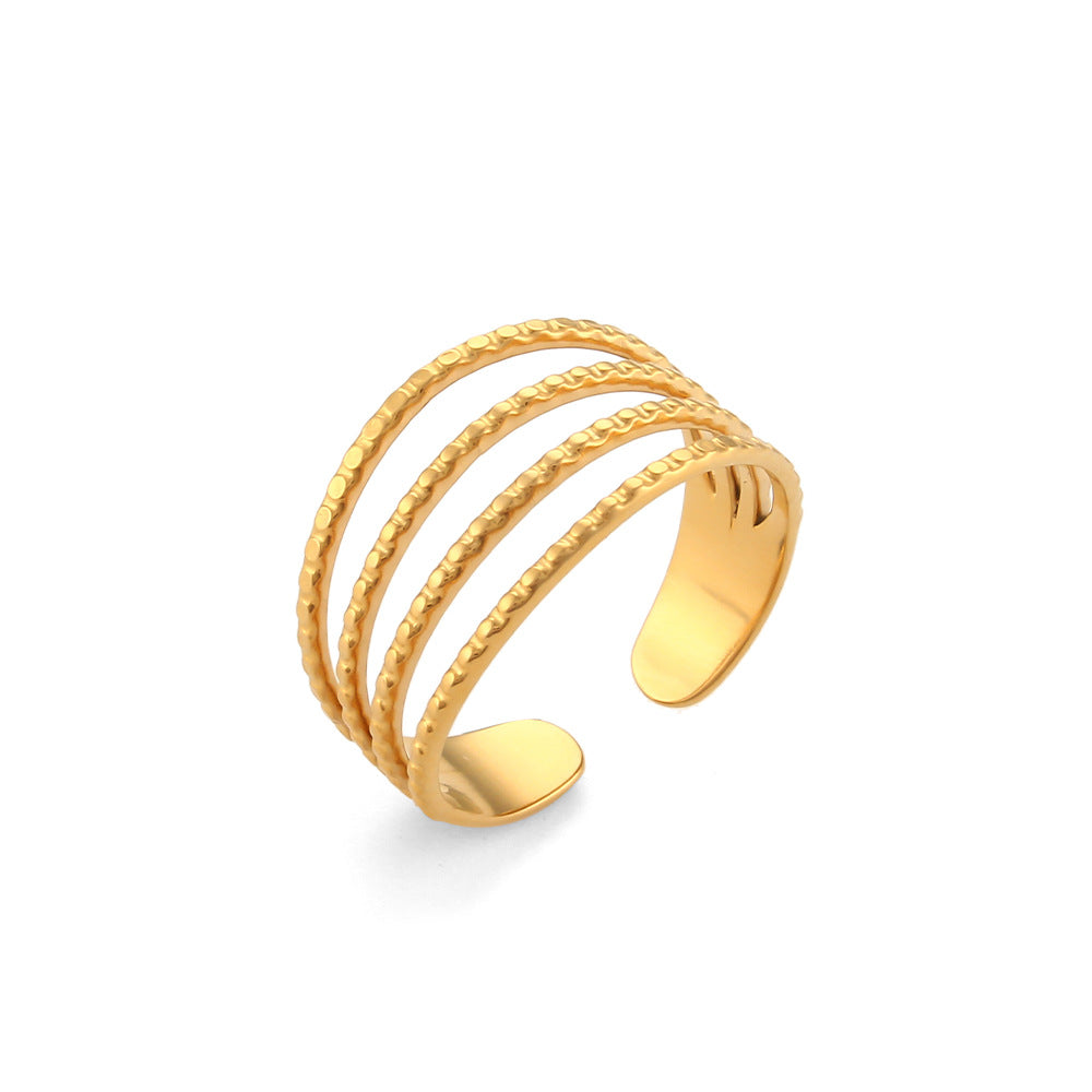 Anillo minimalista geométrico de acero inoxidable con diseño hueco y acabado chapado para mujer