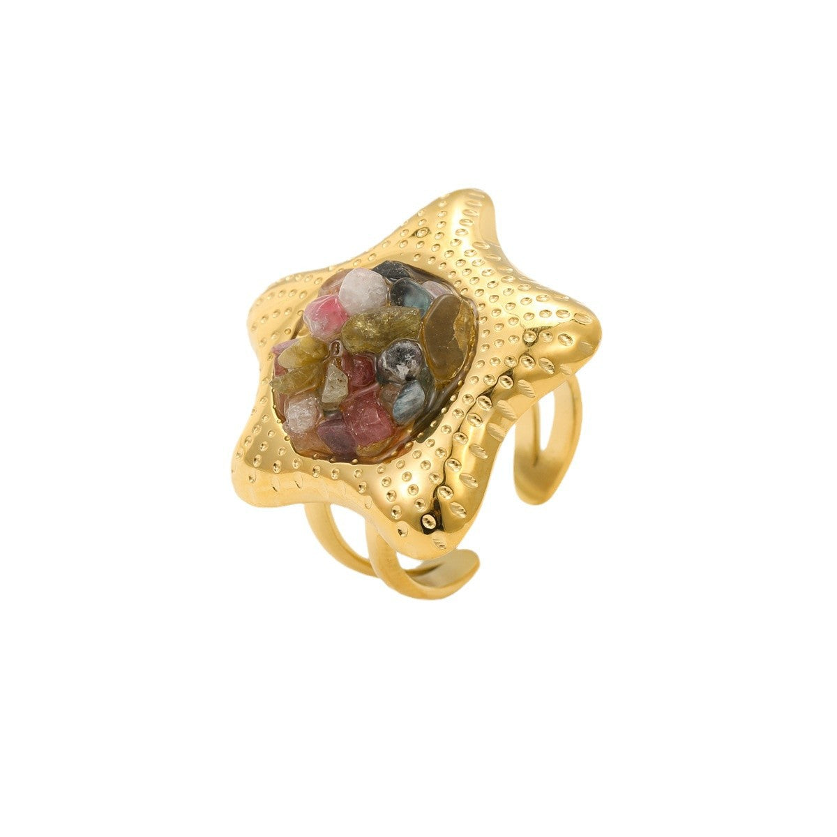 Elegante Anillo de Acero Inoxidable con Forma de Estrella, Inspiración Francesa y Minimalista, con Incrustaciones de Piedras Naturales para Mujer