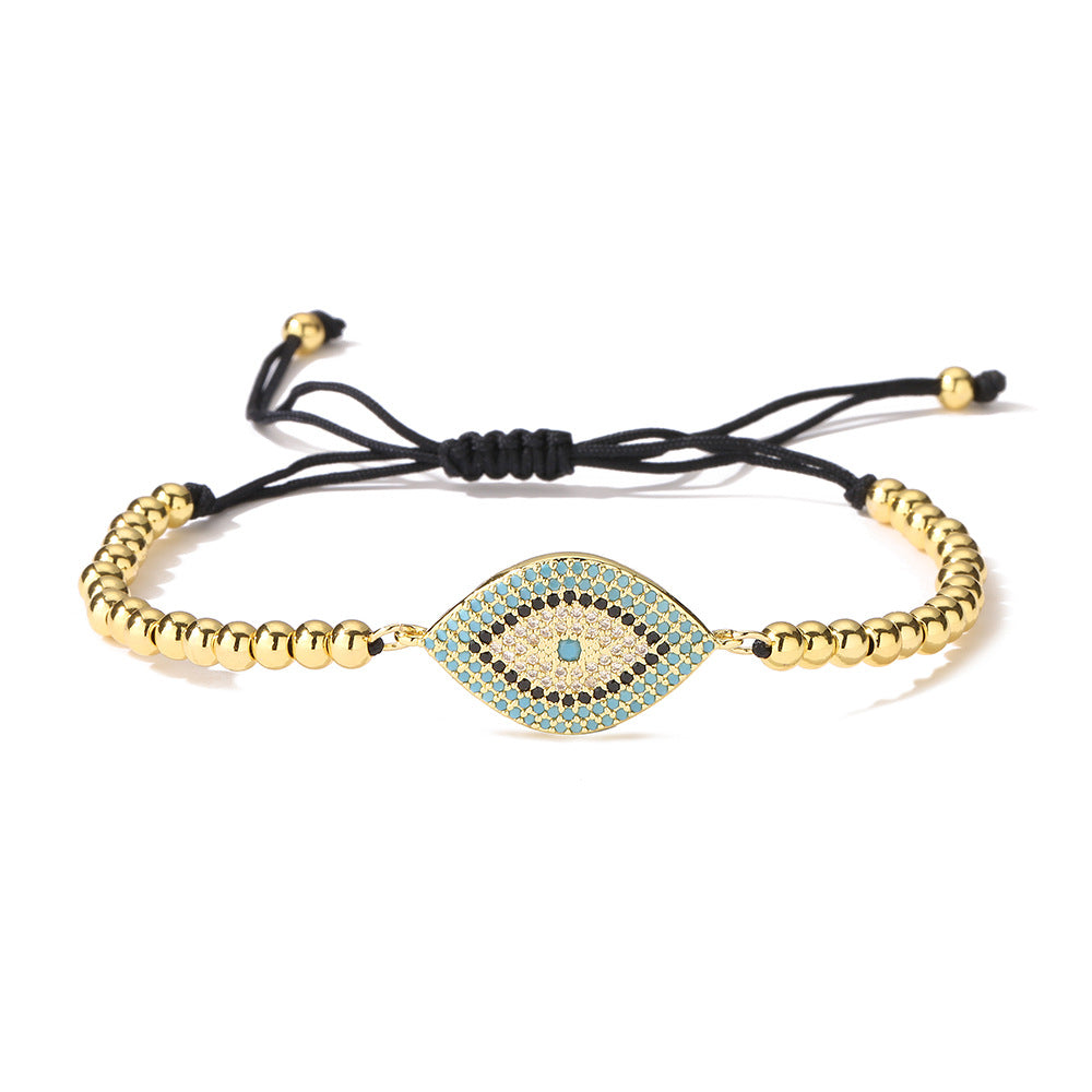 Minimalist Geometric Evil Eye Bracelet for Women in Copper with 18K Gold Plating and Zircon Inlay