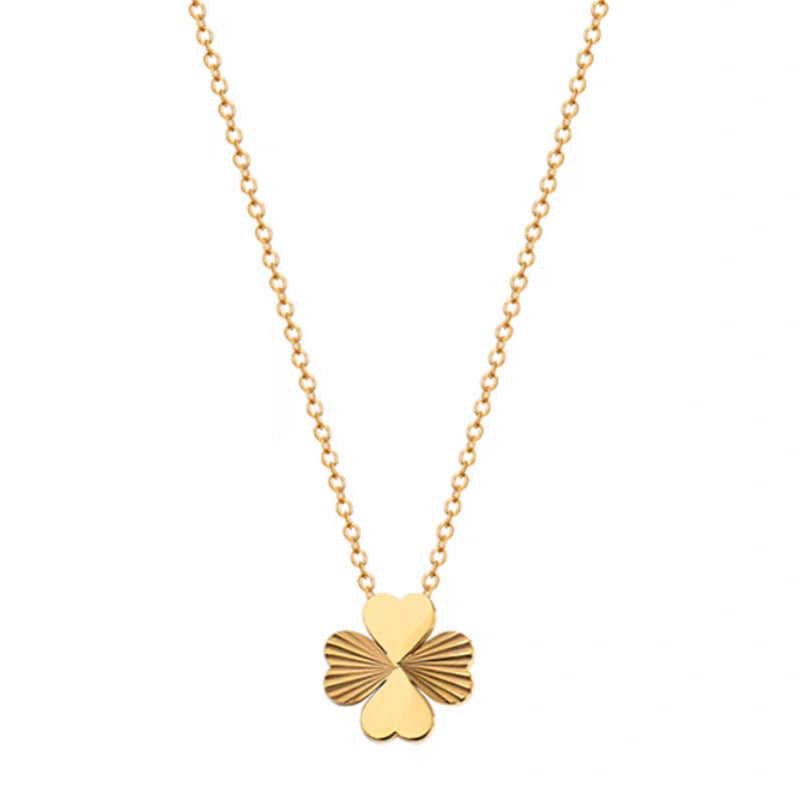 Minimalist Lucky Clover Pendant Necklace for Women and Men in Titanium Steel with Gold Plating and Geometric Design