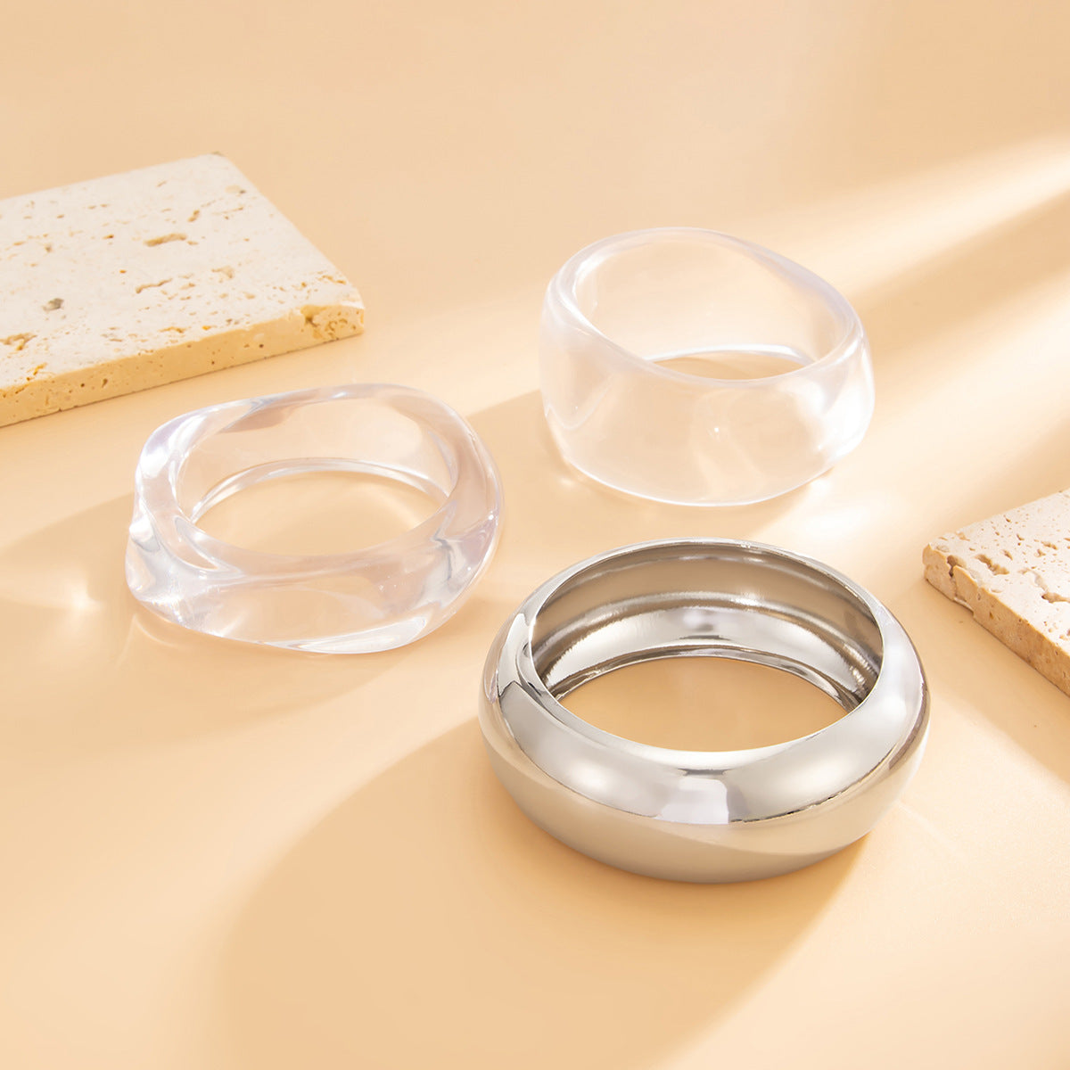Minimalist Plated Acrylic Round Oval Wide Cuff Bracelet for Women