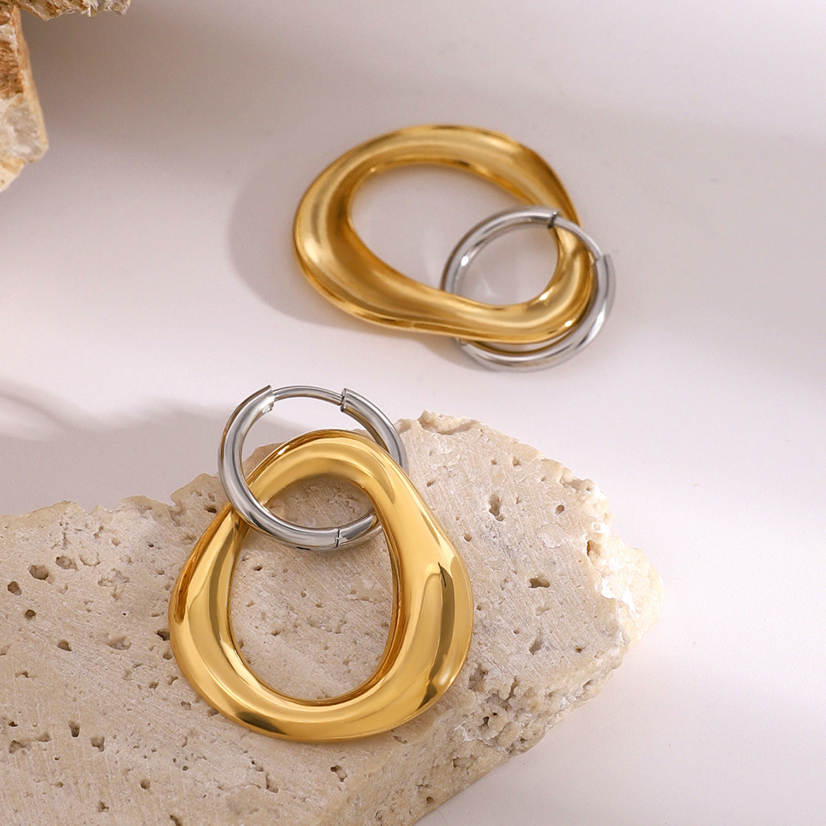 Orecchini da donna geometrici minimalisti in acciaio inossidabile con placcatura oro e argento