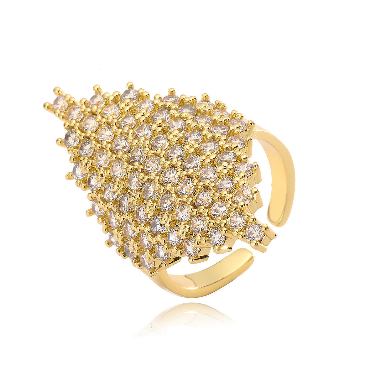 Minimalist Geometric Open Ring for Women in Brass with Real Gold Plating and Zircon Inlay