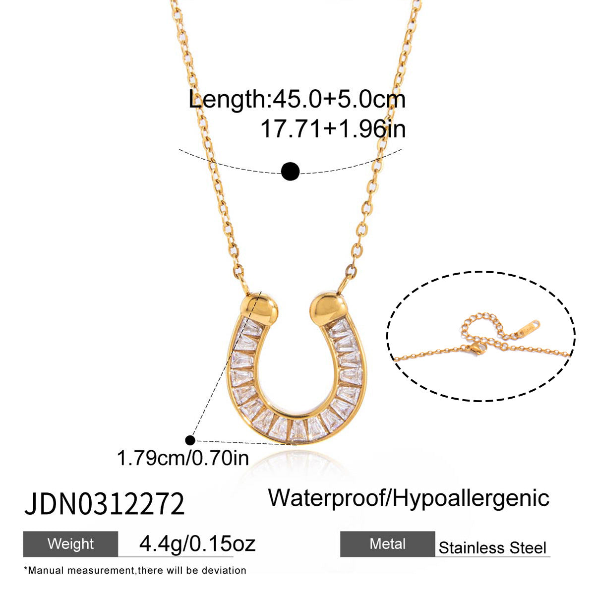 Minimalist Geometric Horseshoe U-Shape Stainless Steel Plated Cubic Zirconia Bracelet for Women
