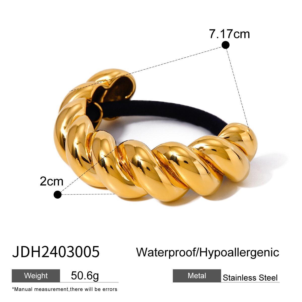 Ins Style 18K Gold Plated Stainless Steel Geometric U-Shape Black Elastic Hair Rope