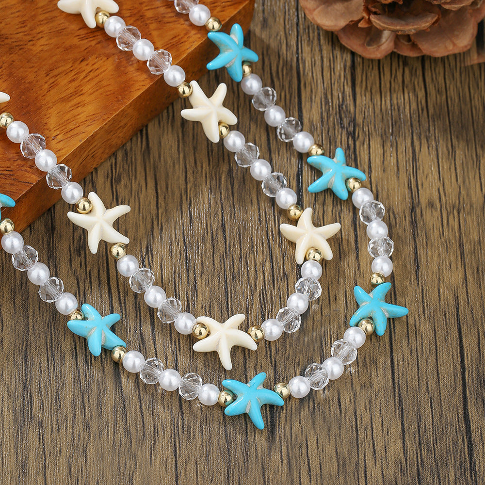 Bohemian Turquoise Starfish Pearl Crystal Necklace