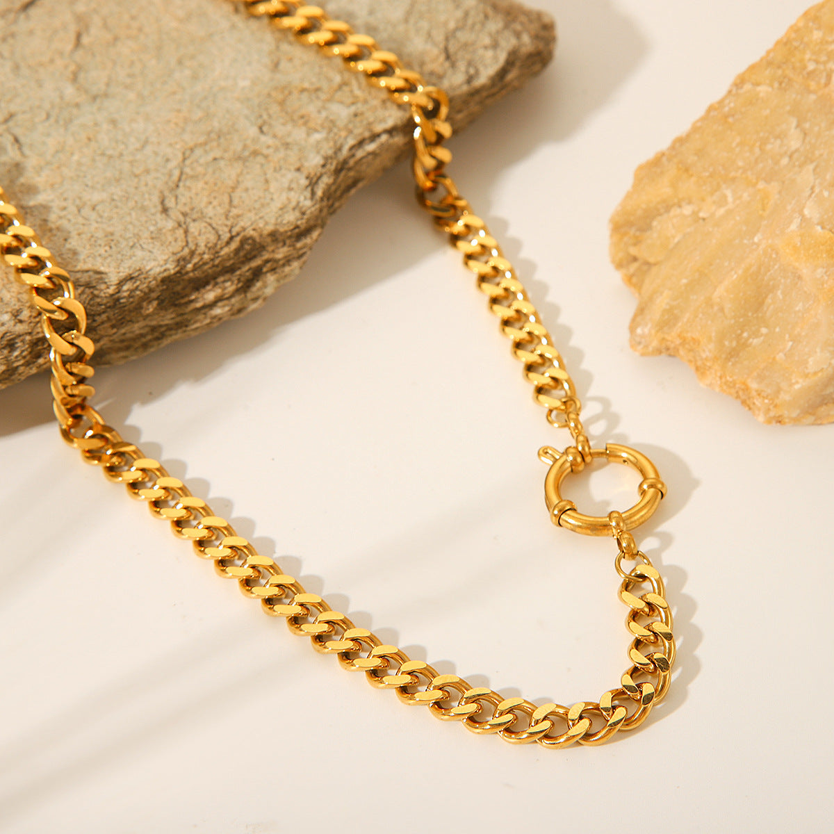 Ins Style Hip Hop Geometric Cuban Chain Necklace in Stainless Steel with 18K Gold Plating for Women