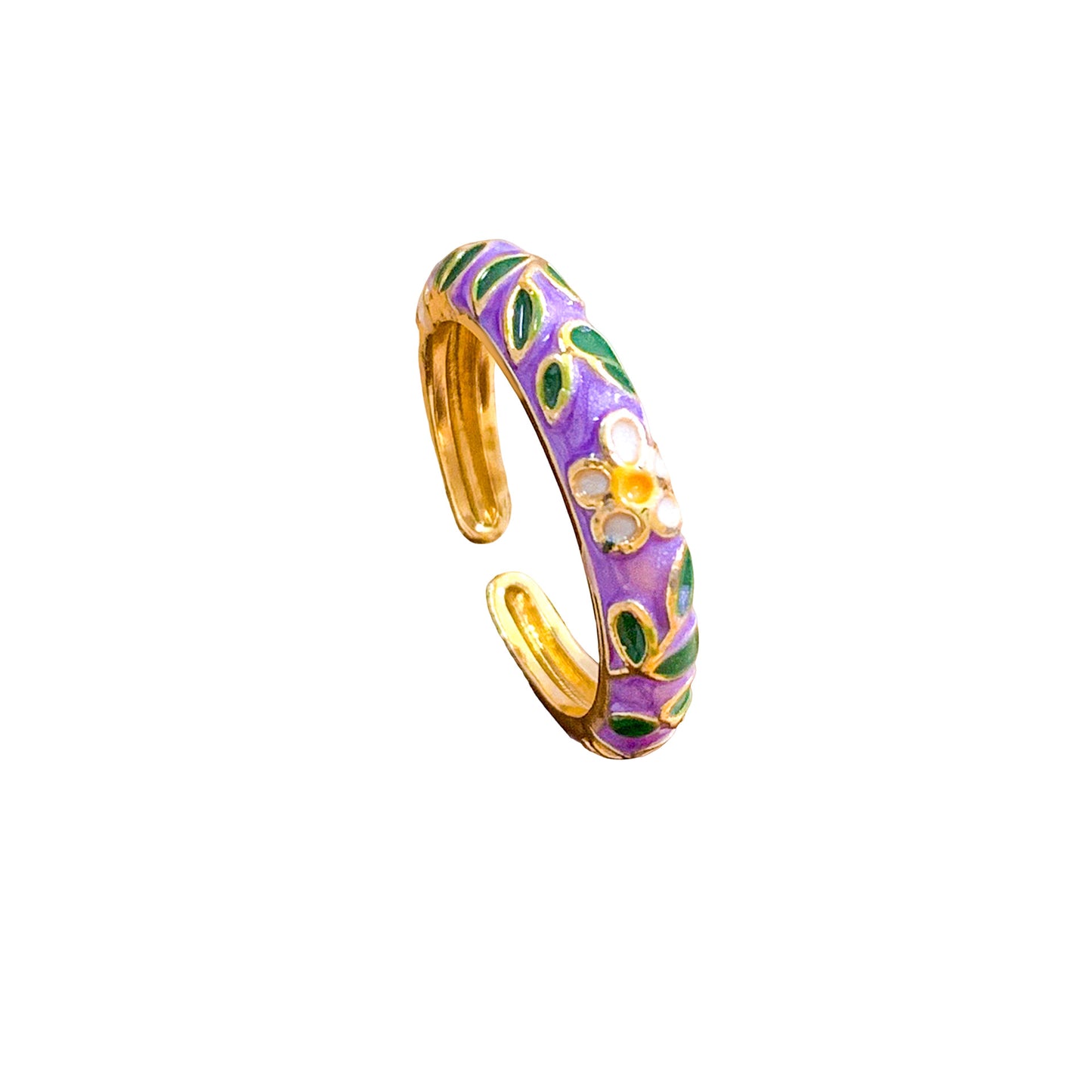 Vintage Sweet Floral Enamel Gold Plated Brass Ring for Women