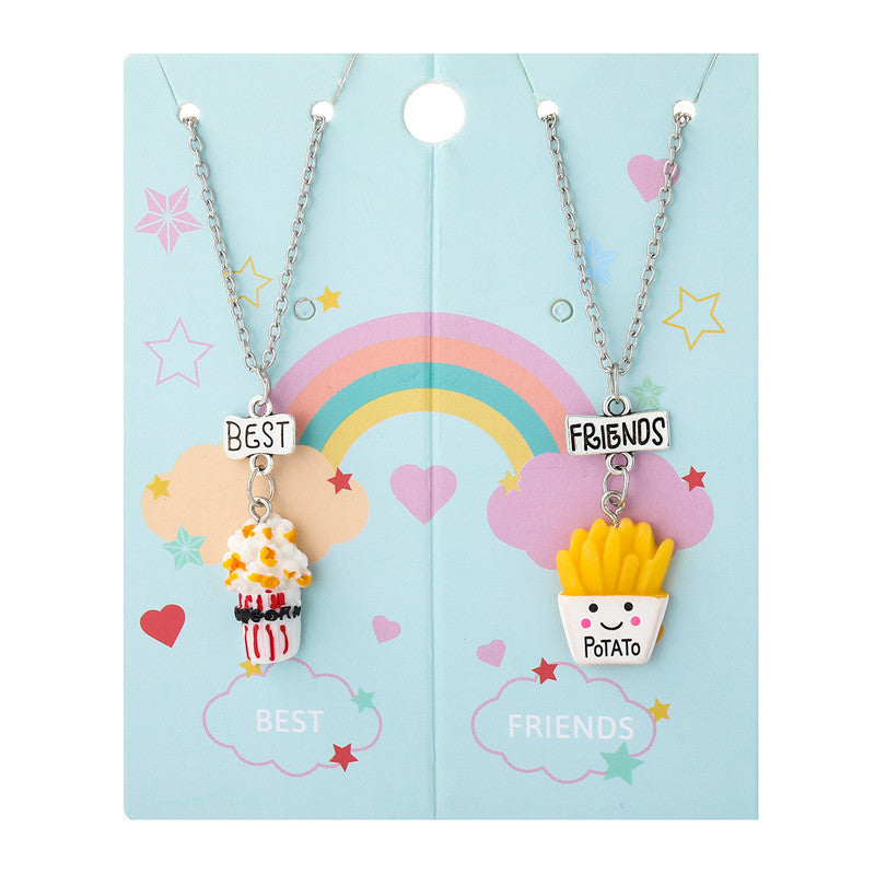 Collana con ciondolo a forma di gelato arcobaleno a cartoni animati per bambini, fatta a mano in argilla polimerica con catenina di perline