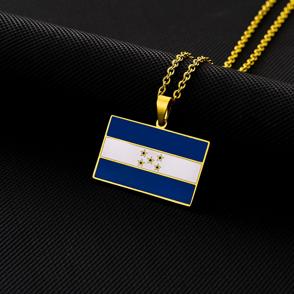 Fashionable Geometric Honduras Flag Pendant Necklace in Stainless Steel with Enamel Finish for Unisex