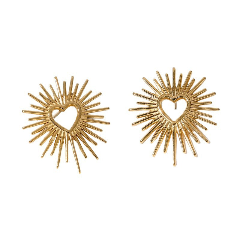 Orecchini a perno minimalisti a forma di cuore in acciaio al titanio con finitura placcata per donna