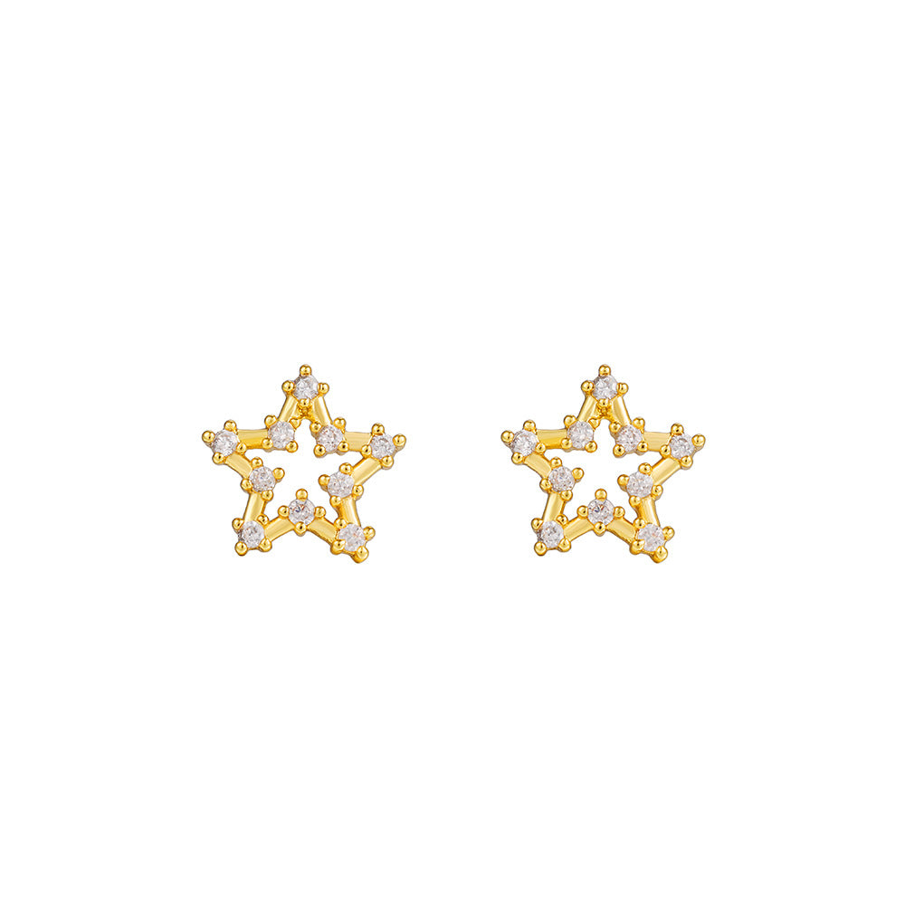 Geometric Triangle Star Moon Brass Cubic Zirconia Plated Stud Earrings for Women