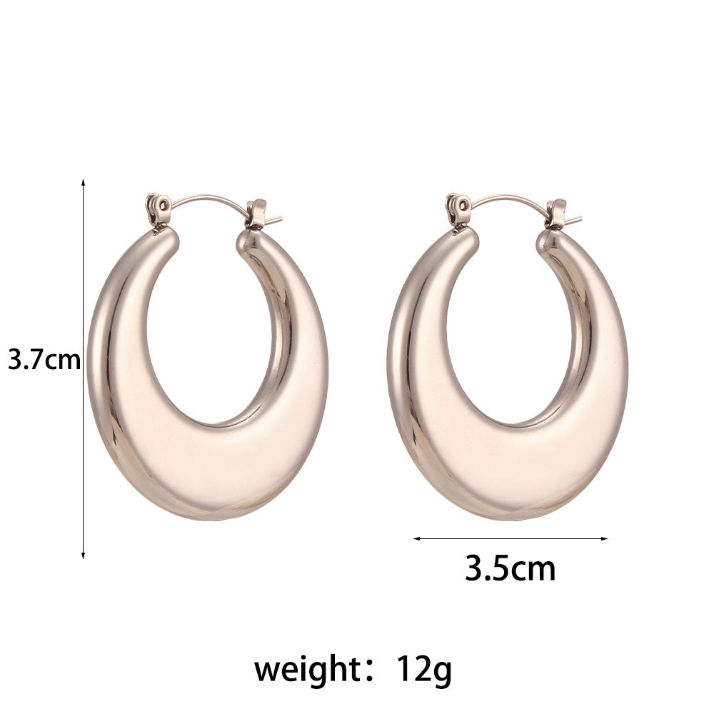 Minimalist Geometric Stainless Steel Hoop Earrings with 18K Gold Plating for Women