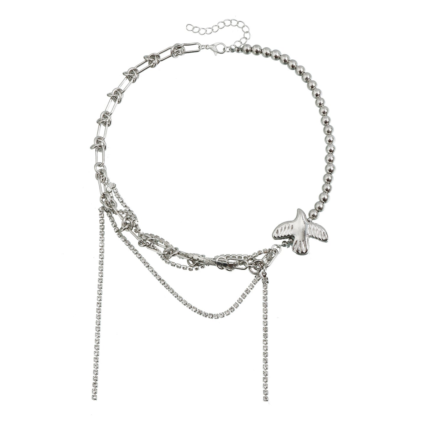 Fashion Crystal Inlay Geometric Bird Alloy Pendant Necklace for Women