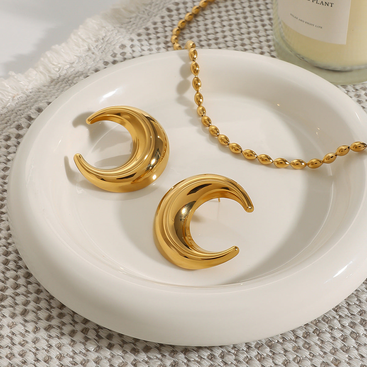 Orecchini da donna in acciaio inossidabile a forma di luna, minimalisti e placcati oro