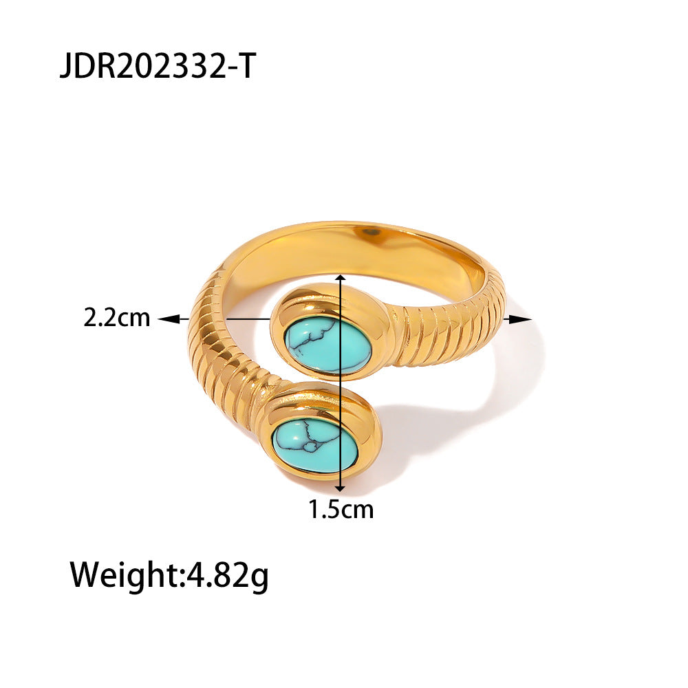 Minimalist Geometric Stainless Steel Ring with 18K Gold Plating and Lapis Lazuli Inlay Snake Design