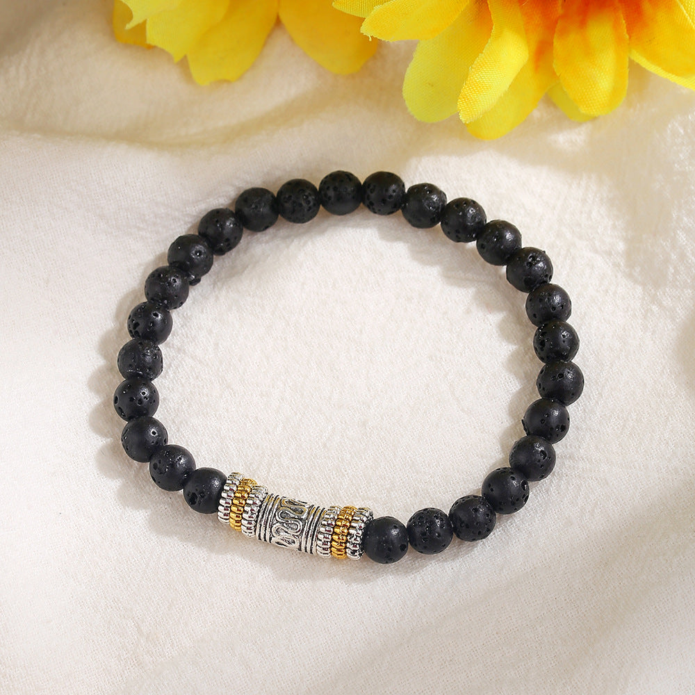 Vintage Handmade Tiger Eye and Lava Stone Beaded Bracelet