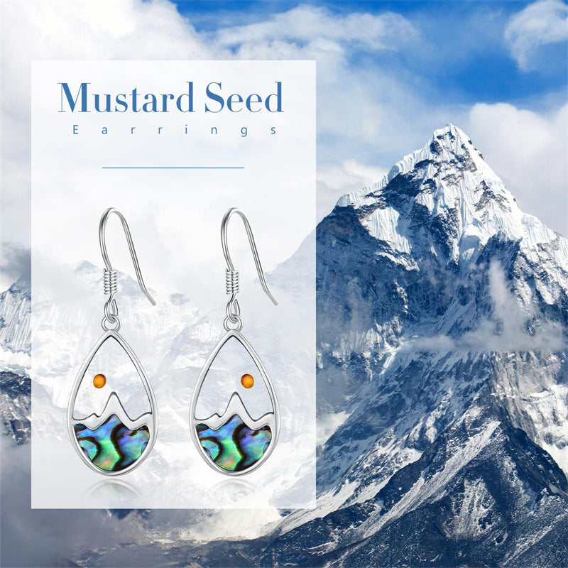 Minimalist Mustard Seed Abalone Shell Hook Earrings for Women in Stainless Steel with Polished Finish