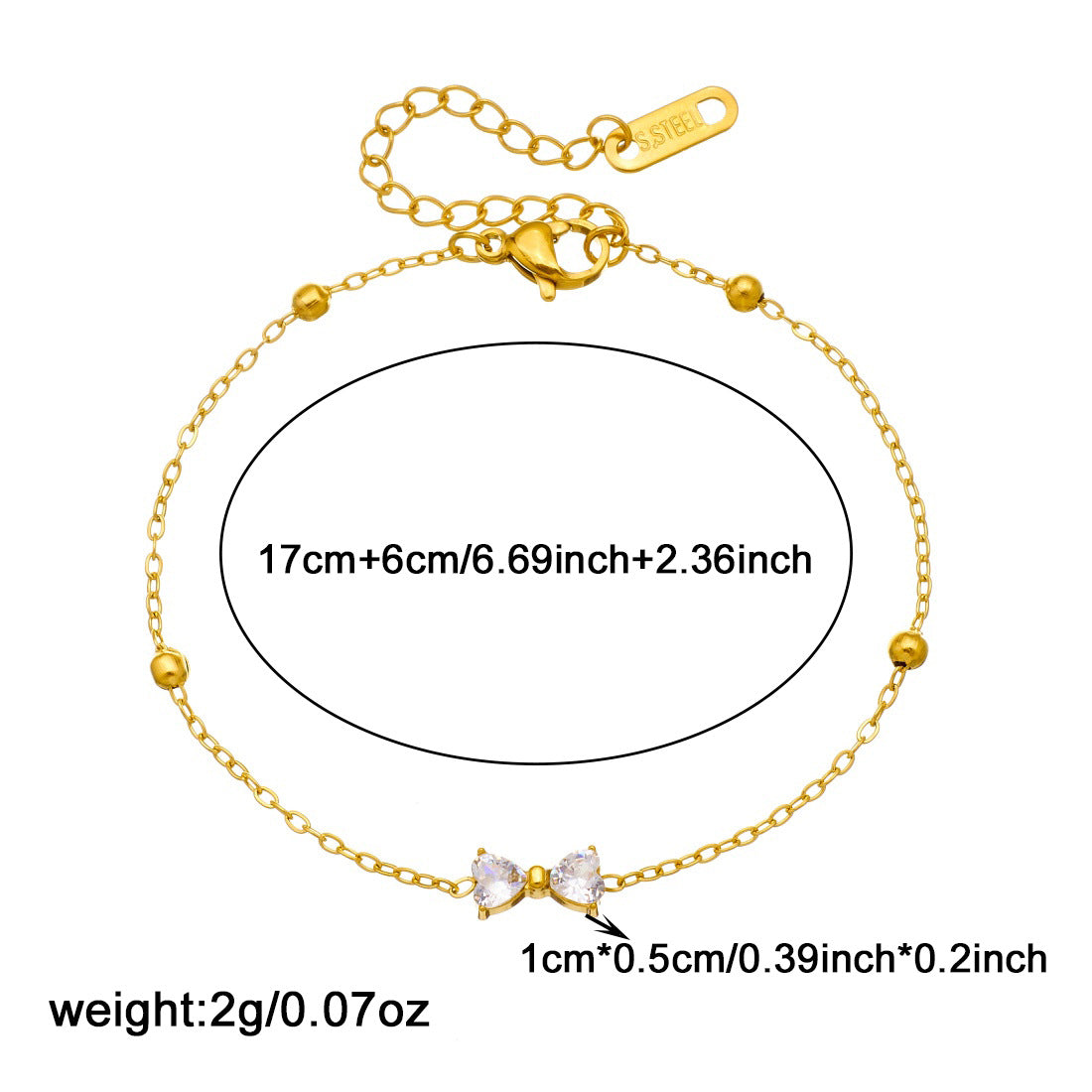 Minimalist Gold Plated Stainless Steel Rhinestone Bow Pendant Necklace and Earring Set for Women