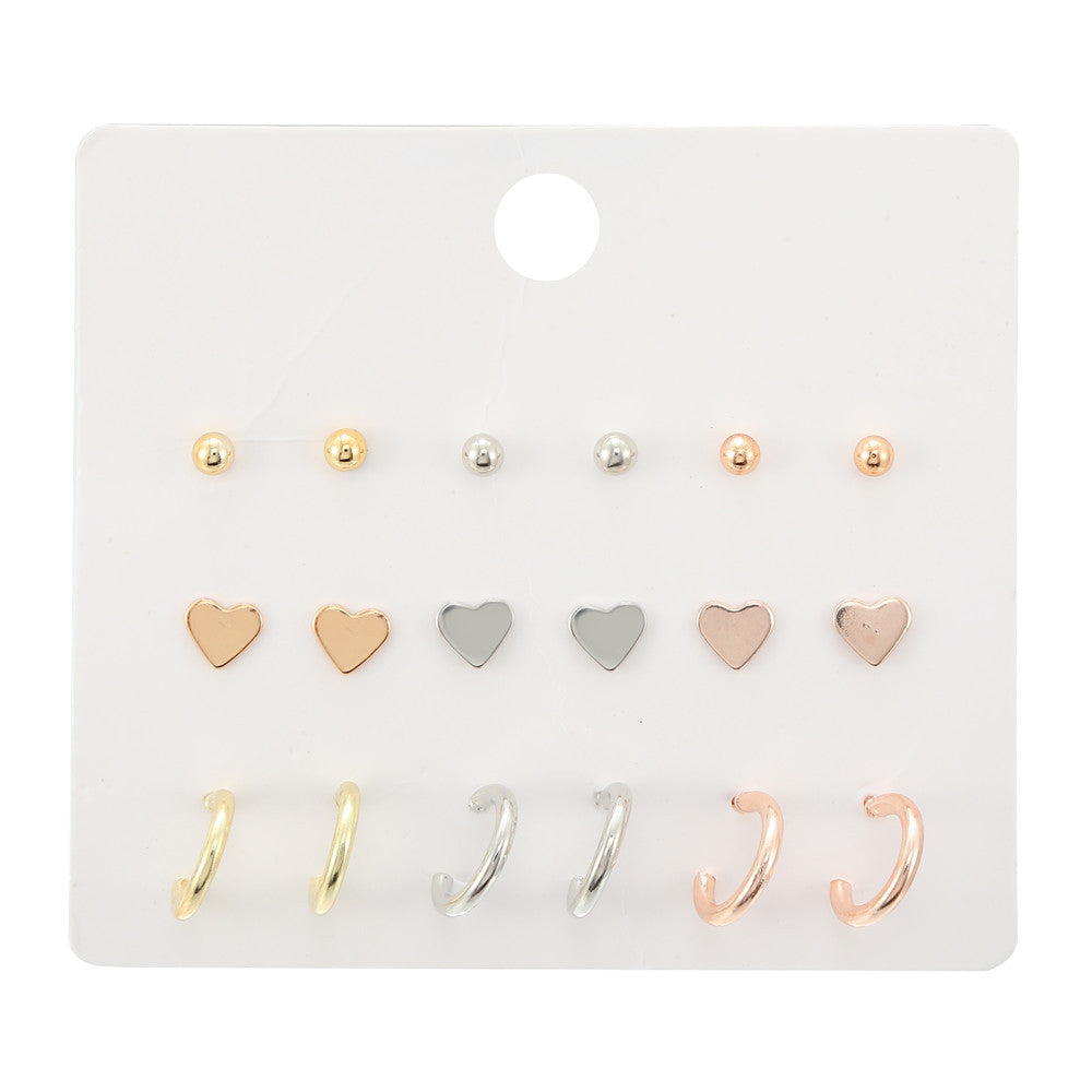 Minimalist Sweet Geometric Round Rhinestone Inlay Alloy C-Shape Earrings for Women