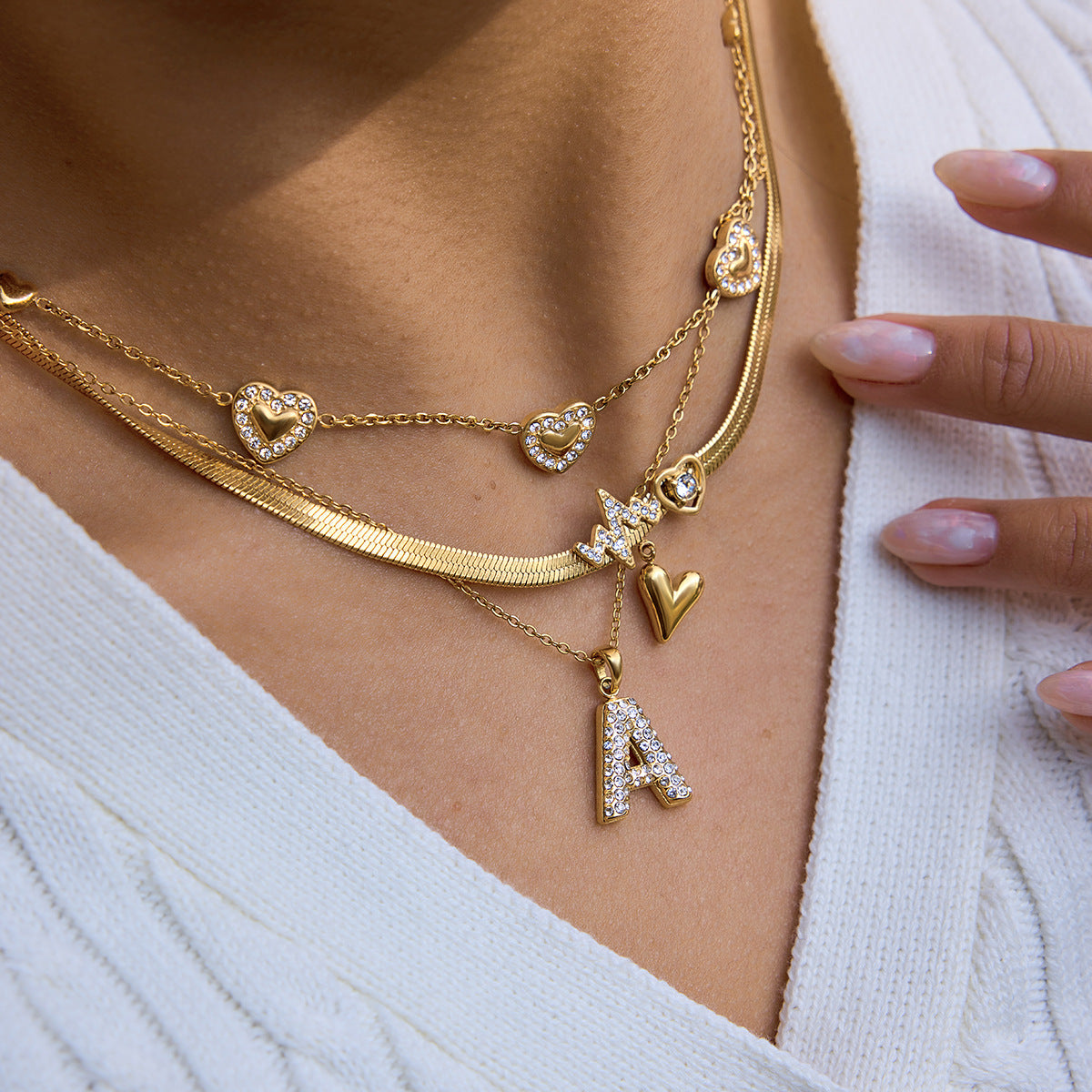 Minimalist Heart Geometric Stainless Steel PVD Plated Necklace for Women