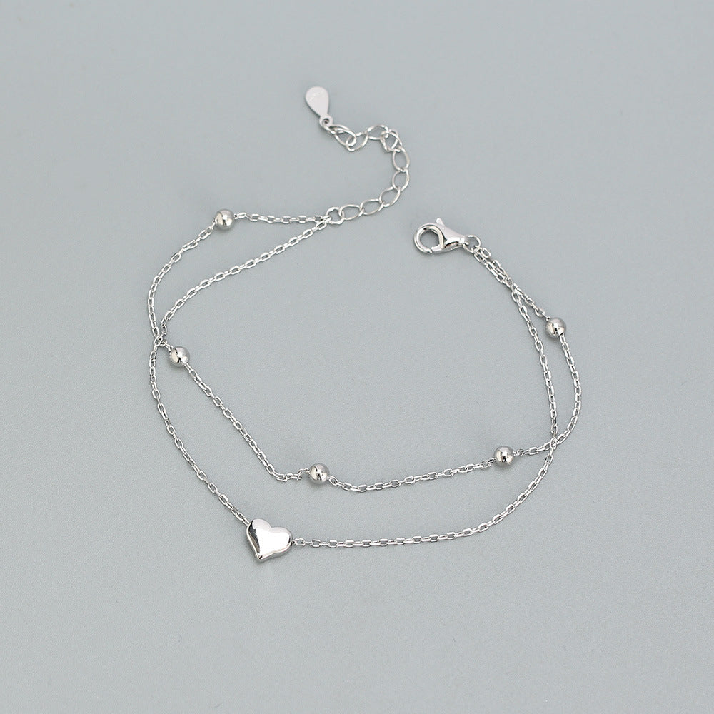 Bracciale da donna in argento sterling S925 placcato, a forma di cuore, fresco e dolce